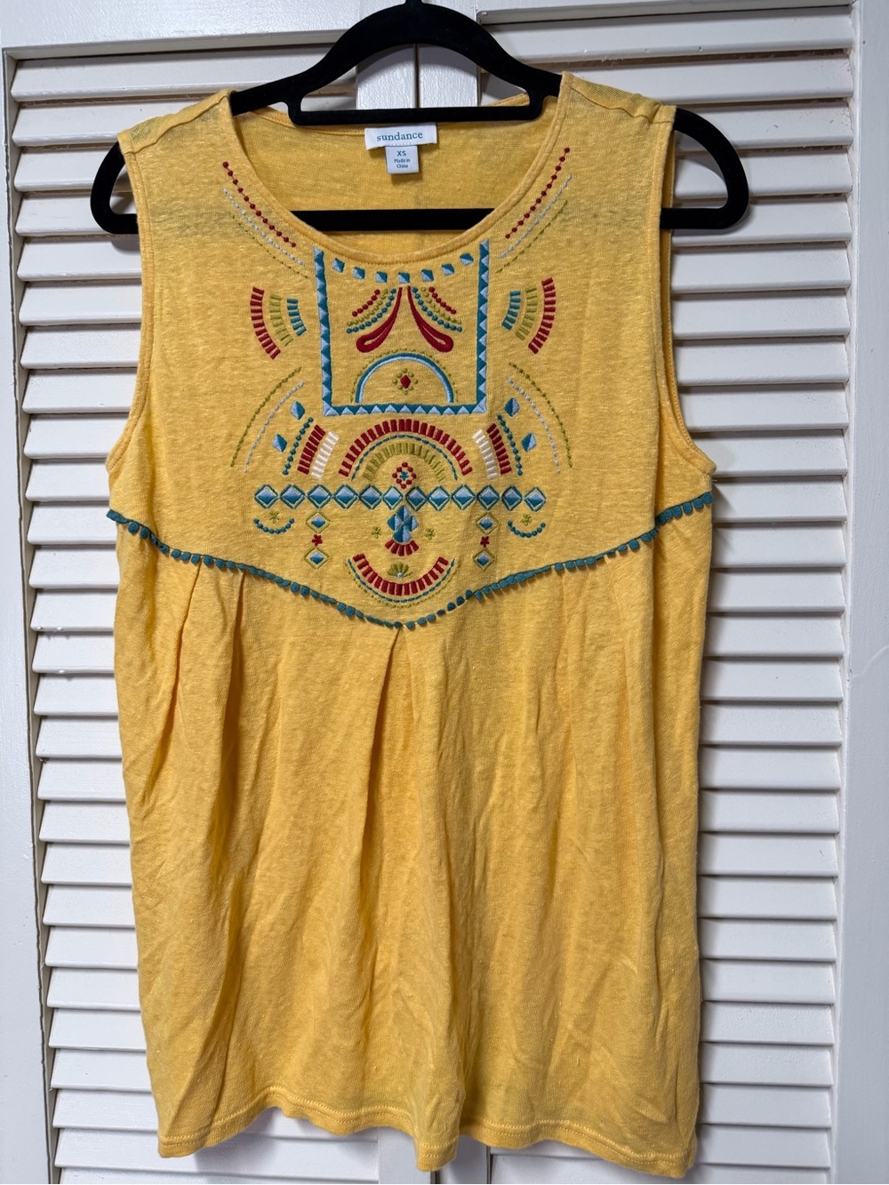 Sundance Yellow Embroidered Sleeveless Tank